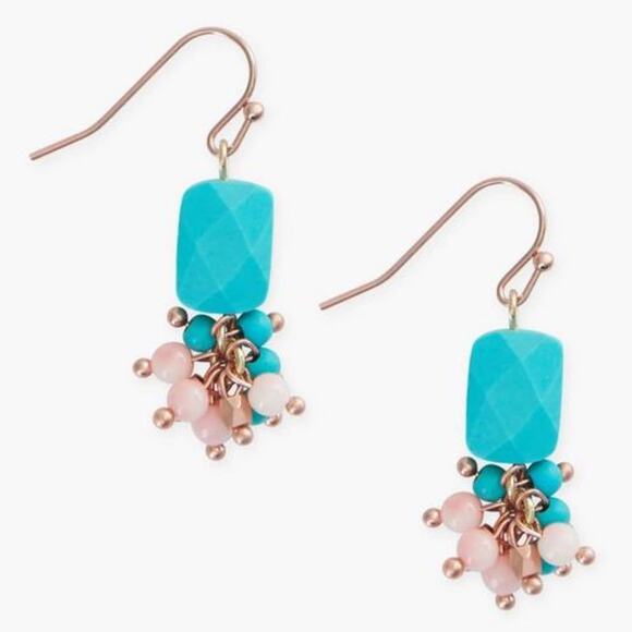 NWT Lucky Brand Turquoise & Rose Gold Drop Earrings - Picture 1 of 4